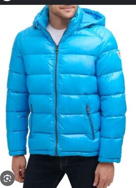 GUESS Men’s Quilted Zip-Up Puffer Jacket - Bright Blue